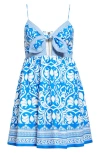 Alice And Olivia Alice + Olivia Melvina Bow Detail Mixed Print Linen Blend Minidress