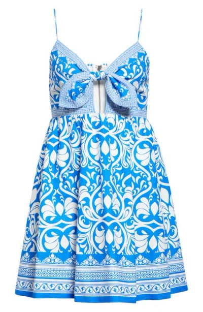 Alice And Olivia Alice + Olivia Melvina Bow Detail Mixed Print Linen Blend Minidress