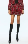 Alice And Olivia Mera Low Rise Pleated Skirt In Schoolgirl Plaid Bright Ruby