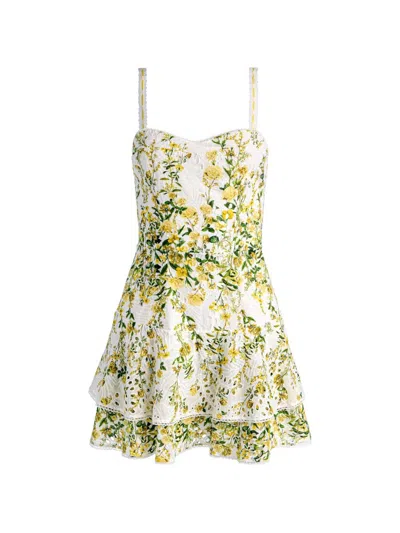 Alice And Olivia Meredith Sweetheart Drop Ruffle Flare Mini Dress In Multi