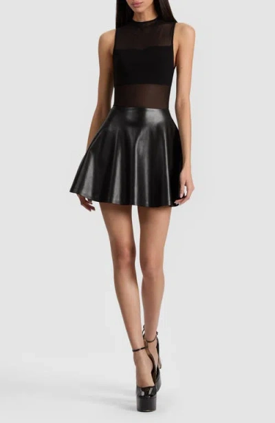 Alice And Olivia Alice + Olivia Mesh & Faux Leather Minidress In Black
