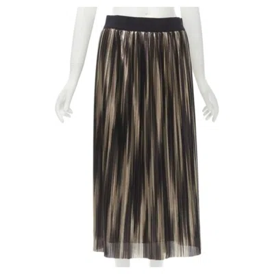 Pre-owned Alice And Olivia Alice Olivia Metallic Gold Pleated Plisse Midi Skirt Us8 M In Black
