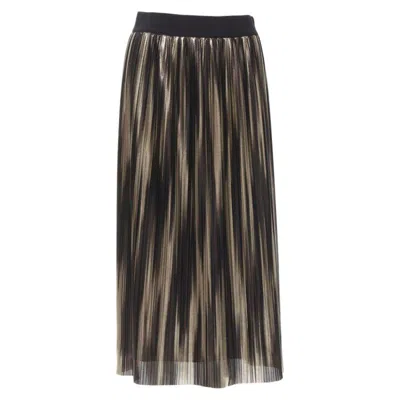 Pre-owned Alice And Olivia Alice Olivia Metallic Gold Pleated Plisse Midi Skirt Us8 M In Black