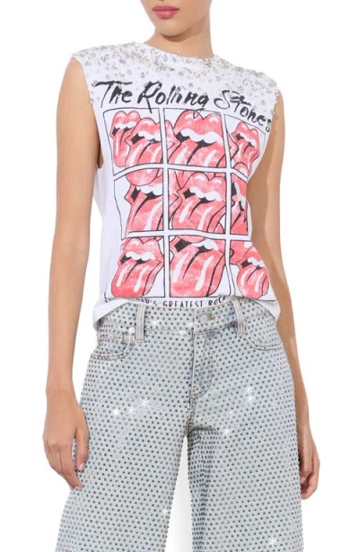 ALICE AND OLIVIA ALICE + OLIVIA MICAH CRYSTAL DETAIL ROLLING STONES GRAPHIC MUSCLE T-SHIRT
