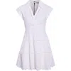 Alice And Olivia Alice + Olivia Mila Deep V-neck Cotton & Linen Eyelet Minidress In White