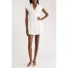 Alice And Olivia Alice + Olivia Mila Deep V-neck Cotton & Linen Eyelet Minidress In White