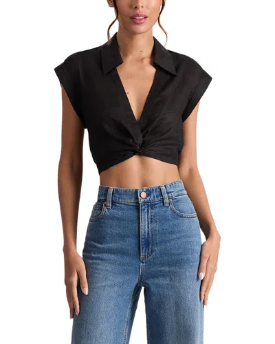 Alice And Olivia Alice + Olivia Mila Linen Cropped Top In Black