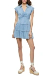 Alice And Olivia Mila Deep V Twist Front Mini Dress Rockstar Blue In Leona Light Blue