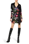 Alice And Olivia Millicent Long-sleeve Flare Mini Dress In Secret Garden