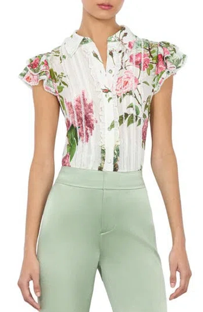 ALICE AND OLIVIA ALICE + OLIVIA MINDA RUFFLE & LACE SILK SHIRT