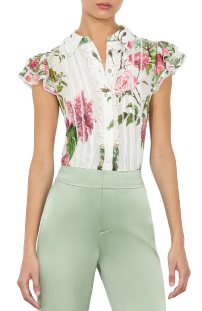 ALICE AND OLIVIA ALICE + OLIVIA MINDA RUFFLE & LACE SILK SHIRT