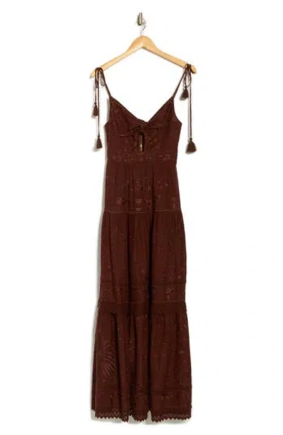 Alice And Olivia Alice + Olivia Minka Floral Embroidered Cutout Cotton & Linen Maxi Dress In Burgundy