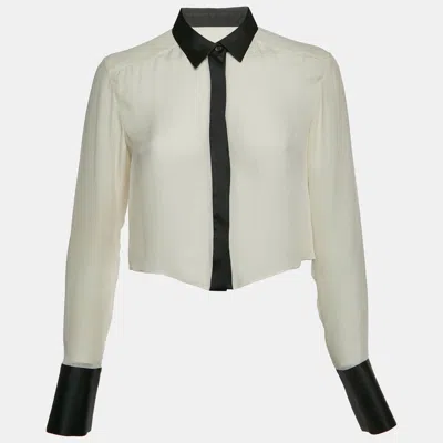 Alice And Olivia Alice + Olivia Monochrome Silk Crop Shirt In Neutral
