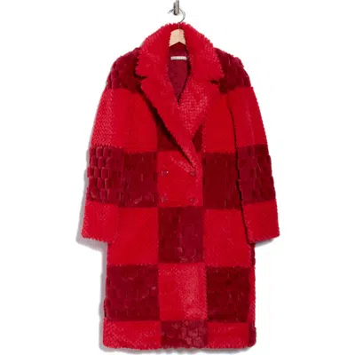 Alice And Olivia Alice + Olivia Moore Check Faux Fur Coat In Red