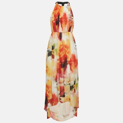 Alice And Olivia Alice + Olivia Multicolour Chiffon Leather Trim Maxi Dress In Gold