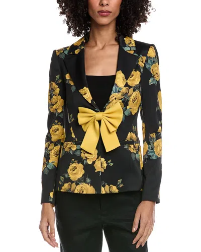 Alice And Olivia Bow-detailed Floral-print Satin Blazer In Brown