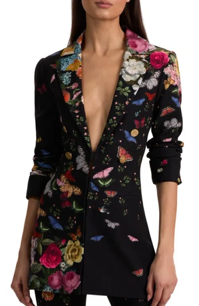 Alice And Olivia Alice + Olivia Mya Butterfly & Floral Print Blazer In Burgundy