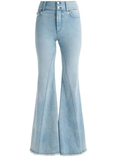Alice And Olivia Light Blue High-rise Wide Leg Denim Jeans For Women In Navy