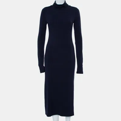 Alice And Olivia Alice + Olivia Navy Blue Knit Turtle Neck Long Sleeve Slit Detail Maxi Dress