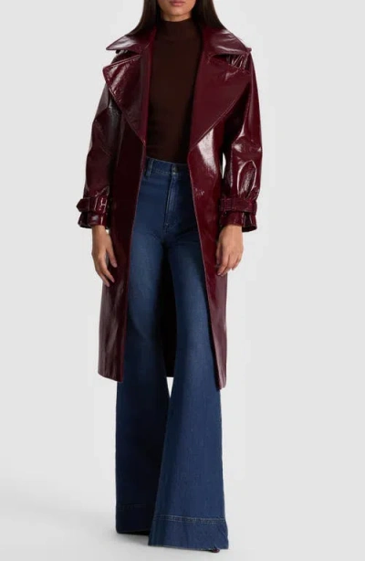 Alice And Olivia Alice + Olivia Nevada Faux Patent Leather Trench Coat In Burgundy