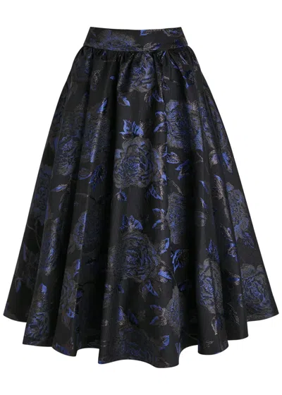 Alice And Olivia Alice + Olivia Nilda Floral-jacquard Woven Midi Skirt In Black