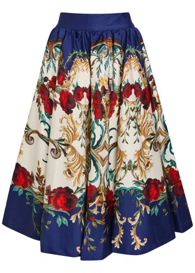 Alice And Olivia Alice + Olivia Nilda Floral-print Cotton-poplin Midi Skirt In Multi