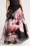 Alice And Olivia Nilda Voluminous Silk Maxi Skirt W Lace In Luna Floral