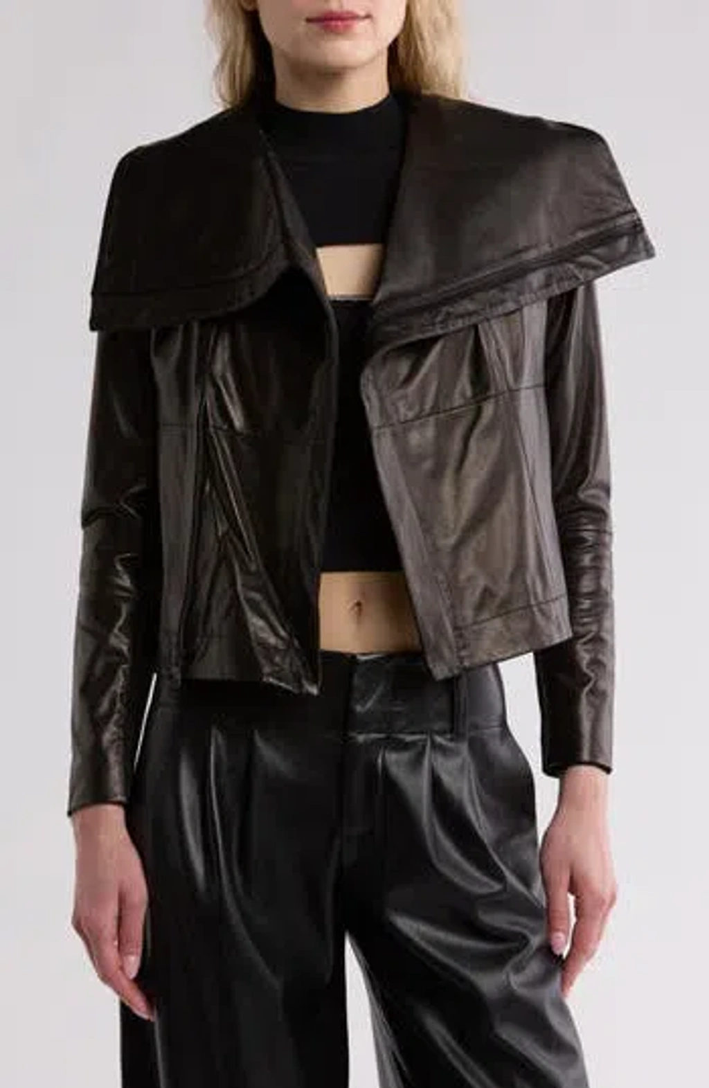 レザージャケット・コート ALICE + OLIVIA Nita Leather Drape Front Jacket(Black) Alice + Olivia Leather jackets for Women | Online Sale up to