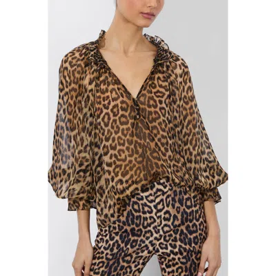 Alice And Olivia Norah Ruffled Leopard-print Silk-chiffon Blouse In Brown