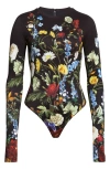 Alice And Olivia Olea Long Sleeve Bodysuit In Black