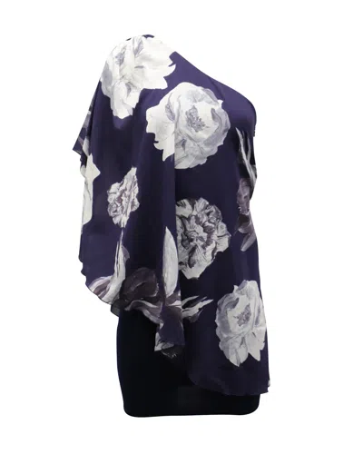 Alice And Olivia Alice + Olivia One Shoulder Floral Dress In Violet Silk In Purple