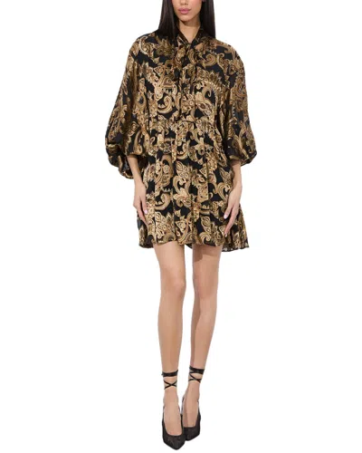 Alice And Olivia Alice + Olivia Opal Tie Neck Poet Sleeve Silk-blend Tunic Dress In Black