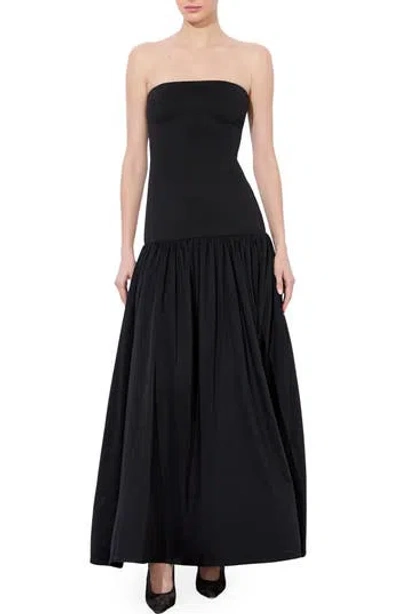 ALICE AND OLIVIA ALICE + OLIVIA ORIANA STRAPLESS MIXED MEDIA MAXI DRESS