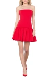 Alice And Olivia Oriana Strapless Drop Waist Mini Dress In Bright Ruby