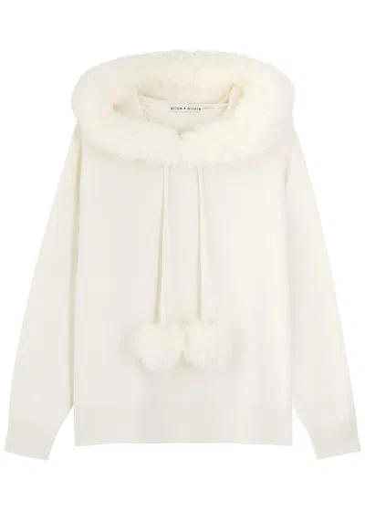 Alice And Olivia Alice + Olivia Oscar Faux Fur-trimmed Hooded Jumper In Ecru