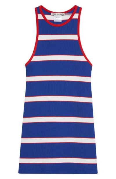 Alice And Olivia Alice + Olivia Pania Stripe Rib Racerback Tank In Blue