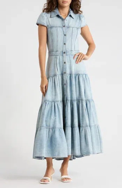 Alice And Olivia Alice + Olivia Patsy Tiered Denim Shirtdress In Blue