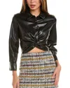 Alice And Olivia Phebe Cropped Faux Leather Shirt In Black