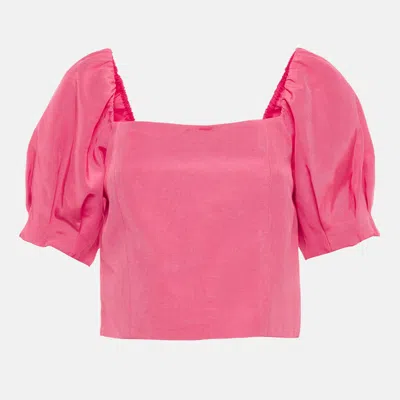 Alice And Olivia Alice + Olivia Pink Cotton Blend Puff Sleeve Joslyn Crop Top