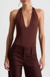 Alice And Olivia Alice + Olivia Pippa Plunge Halter Bodysuit In Burgundy