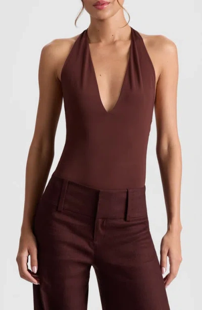 Alice And Olivia Alice + Olivia Pippa Plunge Halter Bodysuit In Burgundy