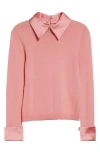 Alice And Olivia Alice + Olivia Porla Collared Mixed Media Silk Sweater In Pink