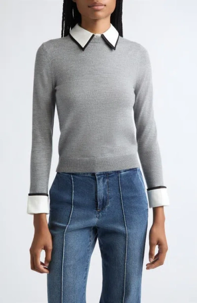 Alice And Olivia Alice + Olivia Porla Double Collar Wool Blend Sweater In Medium Heather Grey