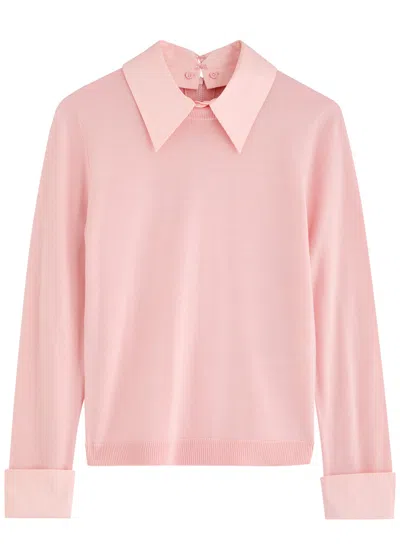 Alice And Olivia Alice + Olivia Porla Shirt-effect Stretch-wool Jumper In Pink