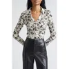 Alice And Olivia Alice + Olivia Portia Floral Center Ruched Button-up Shirt In Yellow