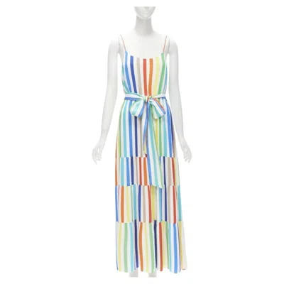 Pre-owned Alice And Olivia Alice Olivia Rainbow Striped Belted Midi Dress Us4 In Gray