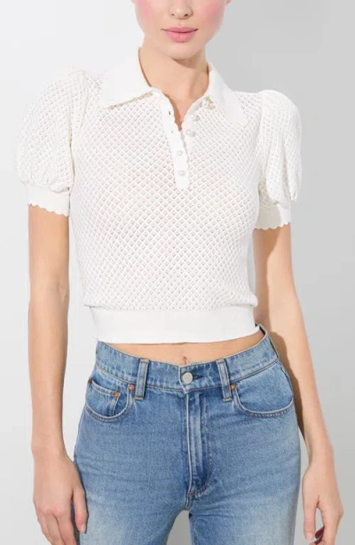 ALICE AND OLIVIA ALICE + OLIVIA RAMONA SHORT SLEEVE POINTELLE POLO SWEATER