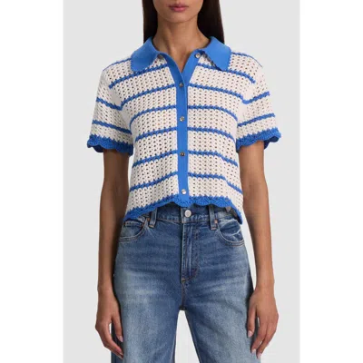 Alice And Olivia Alice + Olivia Randall Open Stitch Cotton Blend Cardigan In Blue