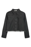 Alice And Olivia Finely Short Raw Hem Button Down Maya Charcoal Black In Black