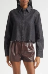 Alice And Olivia Alice + Olivia Raw Hem Denim Button-up Shirt In Black